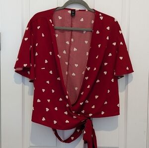 Heart Polka Dots Wrap Blouse